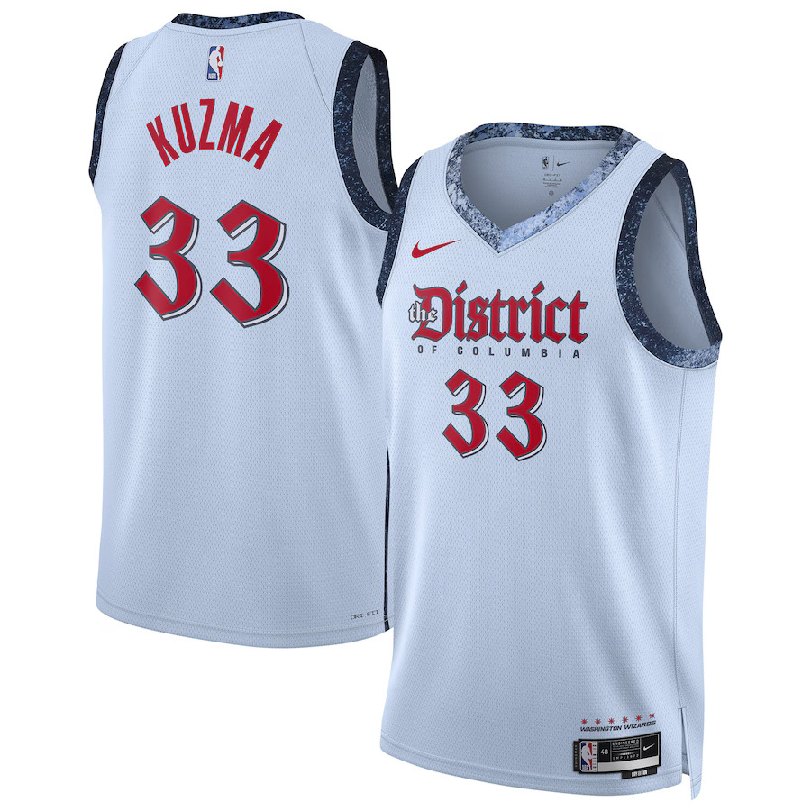 Men Washington Wizards #33 Kyle Kuzma Nike Powder Blue City Edition 2024-25 Swingman Player NBA Jersey